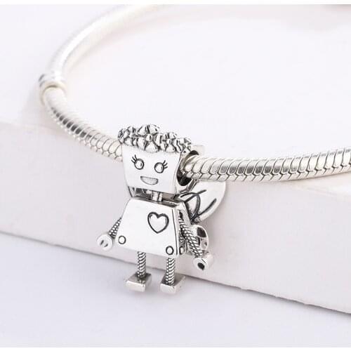 925 Sterling Silver Adventurous Spirit A Little Robot Pink Enamel Beads Pendant Charm Bracelet Jewelry Making For Pandora