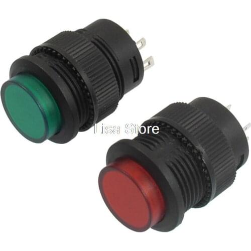 DC 3V Red Green LED Lamp Panel Mount Momentary SPST Round Push Button Switch