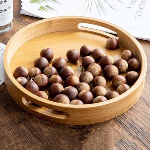 Wooden Serving Tray Kitchen Accessories Round Wood Plate Tea Food Dishes Drink Platter Food Plate Beef Steak Fruit Snack Tray