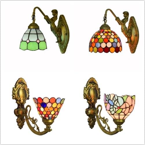 European retro Mediterranean stained glass living room dining room bedroom bar club hall aisle bedside Mediterranean wall lamp