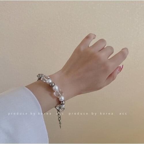 Europe exaggerated block transparent crystal pearl bracelet trend cold wind bracelet personality hip-hop jewelry bracelet