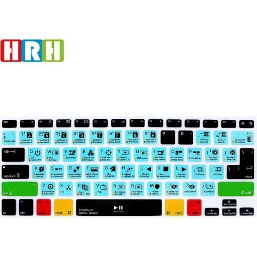 HRH DaVinci Resolve Hotkey Shortcuts Function Silicone Keyboard Cover Protector Keypad Skin For Mac Air Pro Retina 13 15 17EU/US