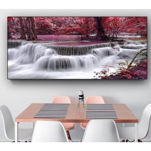 80x180cm Natural Waterfall Landscape Canvas Painting Forest Red Tree Scenery Posters and Prints Wall Art Picture For Living Room