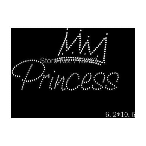 China factory supply red hotfix rhinestones motif heat trasnfer in white stones crown queen image with princess words