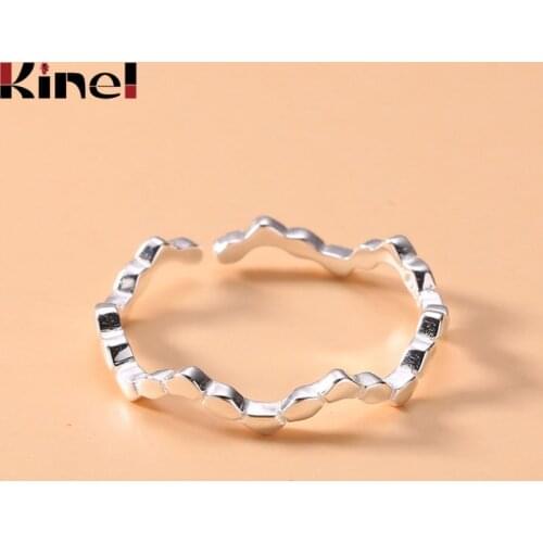Kinel New Fashion Popular Wave Simple 925 Sterling Silver Jewelry Korean Minimalism Opening Rings for Women