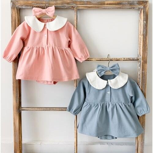 Newborn Infant Baby Girls Pure Color Rompers Clothing New Spring Kids Girl Long Sleeve Rompers Clothes
