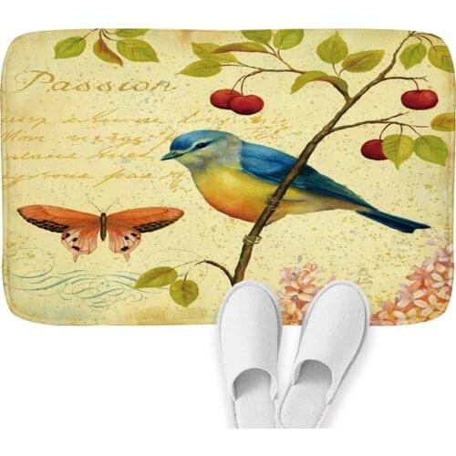 Fresh Flower Footprint Floor Mats for Living Rooms Non-slip Flannel Bath Mat Bird Butterfly Rugs Doormat Shower Carpet Doormats