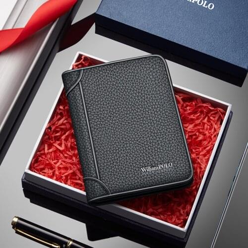 Mens leather side vertical card holder leisure multi-function card bag short Fashion Wallet
