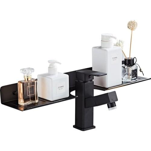 Faucet Rack Kitchen Storage Shelf Wall Hanging Space Aluminum Punch-free Wall Shelves Bathroom Accessories Storage Shelves Black