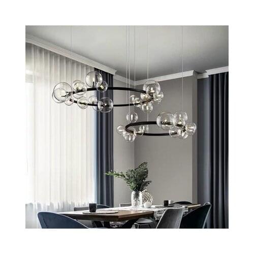 Nordic Black LED Chandelier Light 7/10 Glass Bubble Lampshade Dining room Cloth Store Hanging Chandelier Lighting G9 Bulb ZM1029