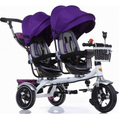 New arrival Child stroller good quality Twins child tricycle bike double seat tricycle trolley baby bike for 6 months to 6 years