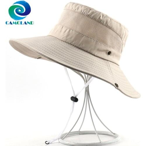 CAMOLAND Solid Color Sun Hats For Women Men Breathable Mesh Bucket Hat Summer Anti-UV Beach Caps Male Outdoor Fisherman Hat