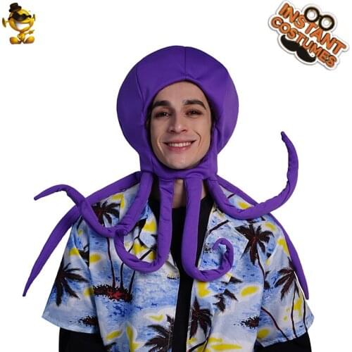 QLQ Men Octopus Hat Costume Role Play Party Cosplay Funny Women Purple Octopus Hood Costumes