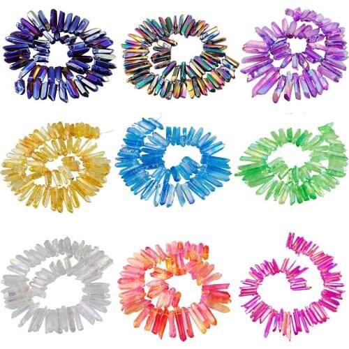 Rainbow Aura Titanium Coated Quartz Crystal Sticks Rock Crystal Wand Point Spikes Top Drilled Jewerly Accessory 50g 12-15pcs