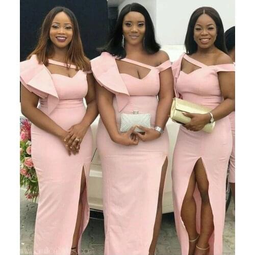 YiMinpwp Pink Mermaid Bridesmaid Dresses Side Split Ruffles Garden Country Plus Size Wedding Guest Party Gowns Customized Cheap