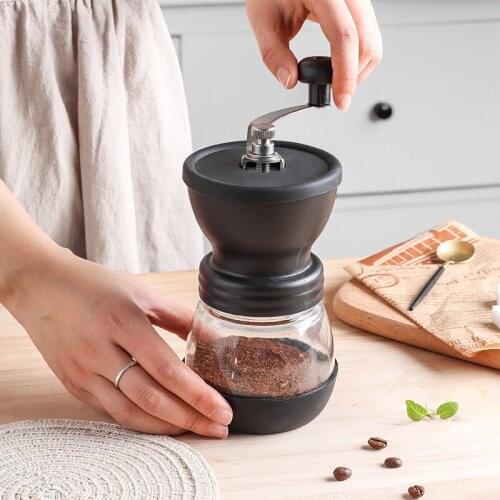 Manual Coffee Bean Grinder Adjustable Hand Coffee Bean Mill with 2 Glass Jars Silicone Cover and Stainless Steel Handle