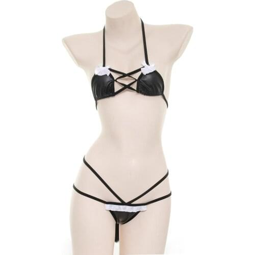 Sexy lingerie hot exotic costume little cat fox leather bikini suit Japanese sexy girl lace bra with tail cosplay