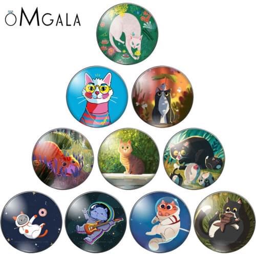 Cartoon Funky Cats Art Animal Patterns 10mm/12mm/16mm/18mm/25mm Round Photo Glass Cabochon Demo Flat Back Making Findings