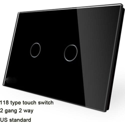 US Standard Switch, 118 type Crystal Glass Panel wall touch Switch, white/black/gold Glass,free shipping 2 Gang 2 Way LED light