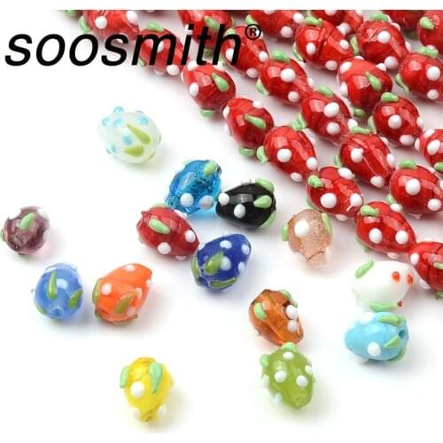Fine Strawberry Shape Glass Beads Lampwork Stone Beads for Jewelry Making Diy Gift Charm Fashion Necklace Wholesale