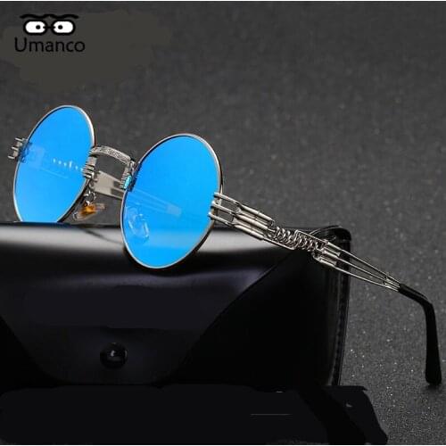 Umanco Classic Round Steampunk Sunglasses Women Men Vintage Fashion Metal Frame Sun Glasses 2021 New Style Shades Sunglasses