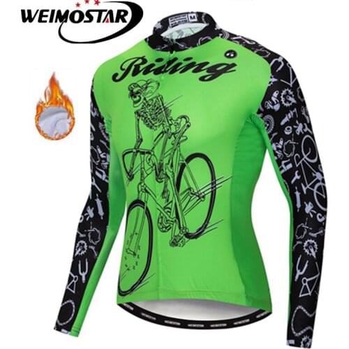 Weimostar Skull Cycling Clothing Winter Thermal Fleece Long Sleeve Cycling Jersey Mens Bike Clothes Quick Dry Bicycle Jersey