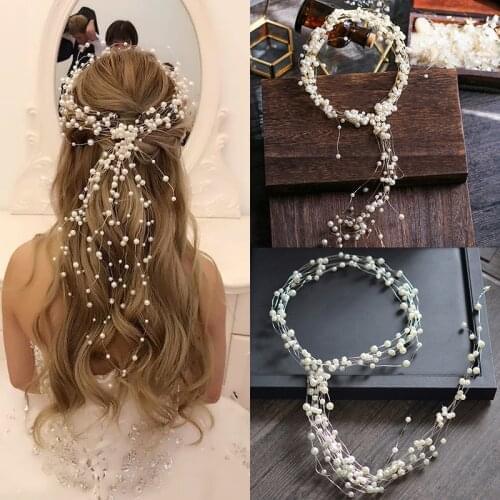 Bride Wedding Hair Accessories Gorgeous Flower Headbands Braided Hair Vine Pearl Headpiece Hair Ornament For Women Girls
