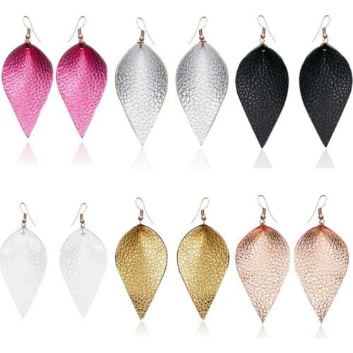 Punk Women Leopard Faux Leather Teardrop Leaf Dangle Hook Earring Jewelry Gift 2019 Fashion Jewelry Vintage Geometric Maple leaf