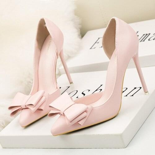New 2021 Korean Edition Fashion Delicate Sweet Bow High Heels Thin Heels High Heels Pointed WomenS Single Shoes