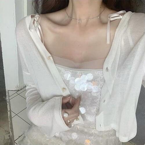 Summer short thin knit cardigans Women casual loose button Cardigans coat Outwear female Sun protection jacket