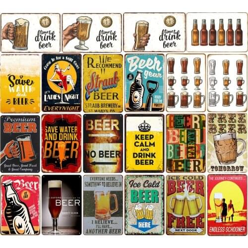 Vintage Tin Signs Keep Calm and Drink Beer & Time To Drink Ice Cold Beer Free for Bar Pub Restaurant Decoration Tin Plate Beer