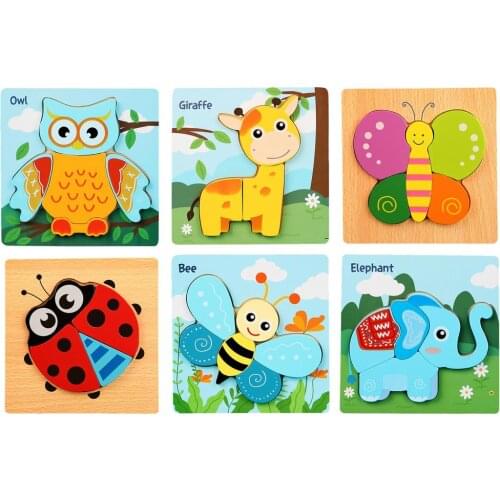 3D Wooden Animal Puzzles Educational Cartoon Animals Early Learning Cognition Intelligence Puzzle Game For Children Toys