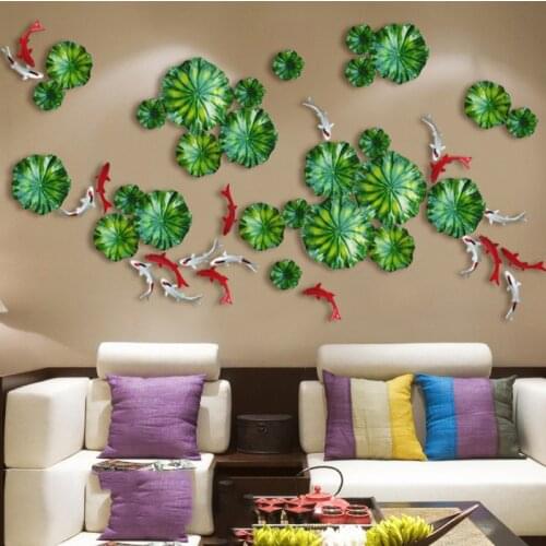3D Stereo Livingroom Creative House Ornament Wall Background Hanging Lotus Leaf Fish Wall Decoration Crafts Home Wall Mural Art