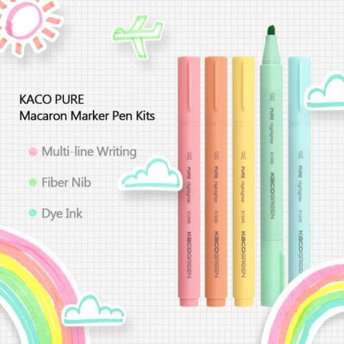 5pcs/pack Kaco Candy Colors Highlighter Macaron Pen Color Mark Anti-scroll Design Stationery Draw for Students Kids