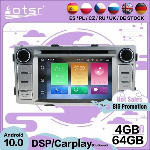 6+64GB Carplay Multimedia Stereo Android 10.0 Player For TOYOTA HILUX 2012 2013 2014 GPS BT Audio Radio 2 Din Receiver Head Unit