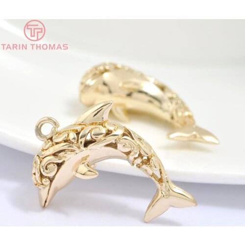 6PCS 30x20MM 24K Champagne Gold Color Plated Brass Dolphin Charms Pendants High Quality Diy Jewelry Accessories