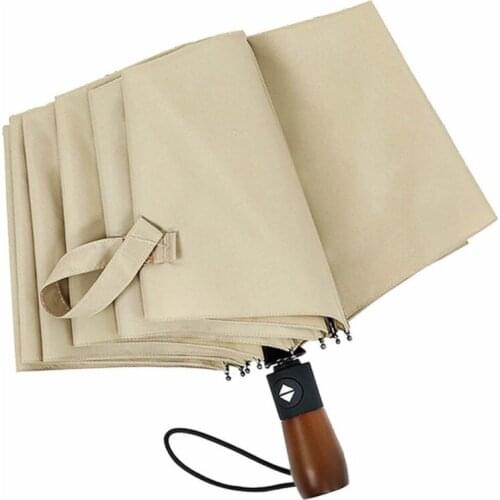 Creative for men rain sun umbrella women automatic tri-fold folding 10 bone wooden handle business womens umbrella free sale 3