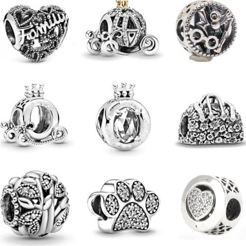 DoDoFly Real 925 Sterling Silver Charm Crown O Pumpkin Car Paw Fit Pandora Bead Bracelet DIY Women Jewelry