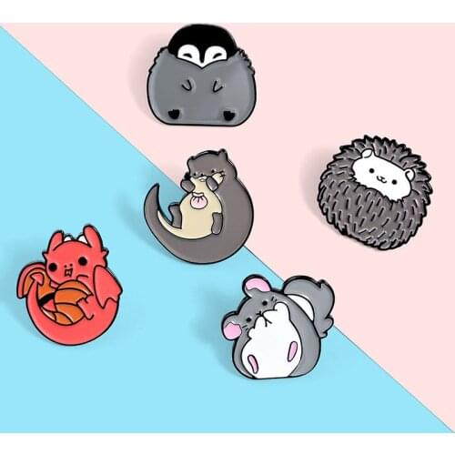 Custom Animal Enamel Pins Cute Hedgehog Squirrel Collection Funny Play Brooches Lapel Cartoon Jewelry Gift For Kid Friend
