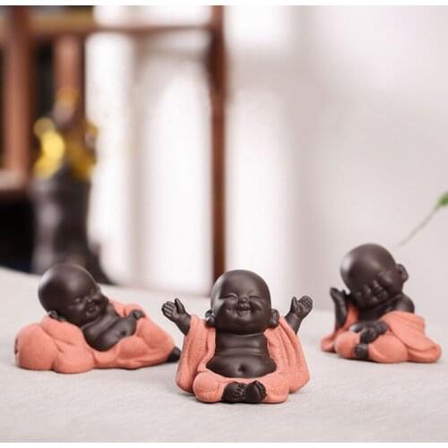 Purple Clay Tea Pet Maitreya Buddha Home Garden Micro Landscape Decoration Tea Tray Ornaments Ceramic Crafts