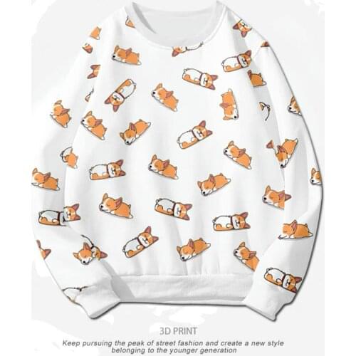 Cute Corgi 3D Printing T-shirt Fashion Round Neck Long Sleeve Popular Japan Harajuku Streetwear Plus Size