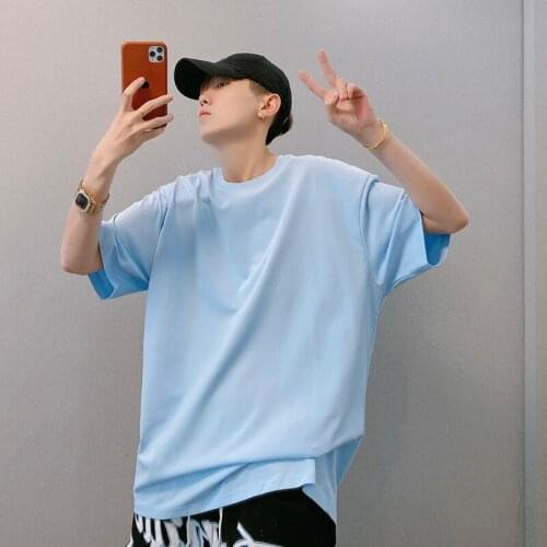 Summer Mens Short Sleeve Loose Casual T-shirt Solid Cotton Breathable C30