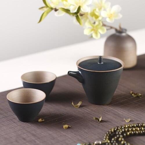 Coarse Pottery Express Cup One Pot Two Cups Japanese-Style Ceramic Portable Retro Travel Kung Fu Tea Set Gift Set Business Gift