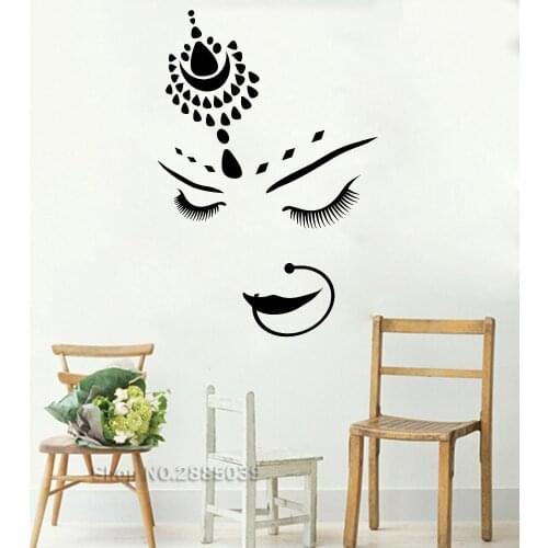 India Style Eyes Lashe Eyebrow Vinyl Wall Sticker Decal Hindu Bride Girl Beautiful Face Piercing Stickers Art Mural Poster LC550