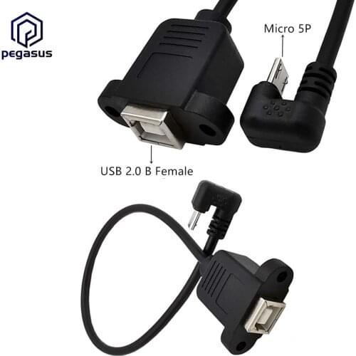 Micro USB Male 180 Degree Angle to USB 2.0 B Female Socket Printer Panel Mount Cable 30cm