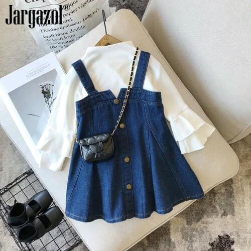 Kids girls clothes set long sleeve shirt with jeans overall dress fashion children clothing spring sets baby girl clothing sets