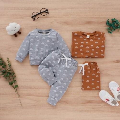 FOCUSNORM Newborn Baby Boys Girls 2pcs Clothes Sets 0-24M Rainbow Printing Long Sleeve Pullover Tops Pants