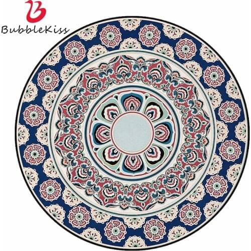 Bubble Kiss Post-Modern Round Carpet Blue Floral Pattern Design Bedroom Carpet Anti-Static Office Decorative Carpets Area Rugs