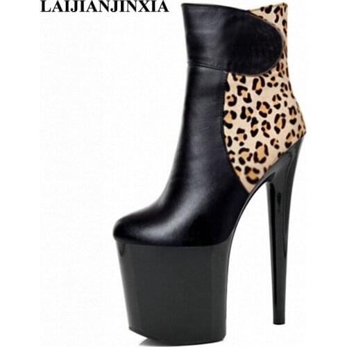 LAIJIANJINXIA Leoopard Sexy Ankle Boot 20cm High Heels Night Club Party Dance Shoes Platform Women Dress Pole Dance Pumps Shoes