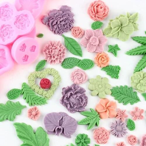Leaves Rose Flower Peony Silicone Mold DIY Leaf Cupcake Topper Fondant Cake Decorating Tools Candy Clay Chocolate Gumpaste Mould